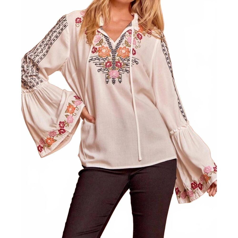 NEW ANDREE BY UNIT floral embroidered blouse in ivory - Picture 3 of 10